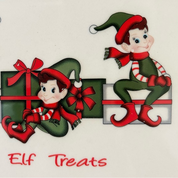 Kringles Kitchen Christmas Elf Treats Rectangle Plate 13”x7” Cookie Tray - Picture 2 of 6